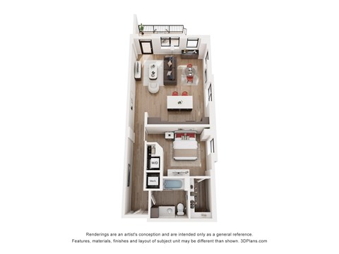 Floor plan for 1 bed, 1 bath, 894 sqft